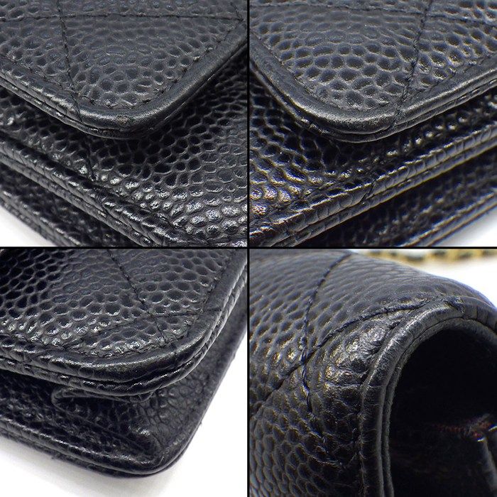 Chanel Shoulder Bag Quilted Classic Chain Wallet Black Caviar Leather Gold — view 8