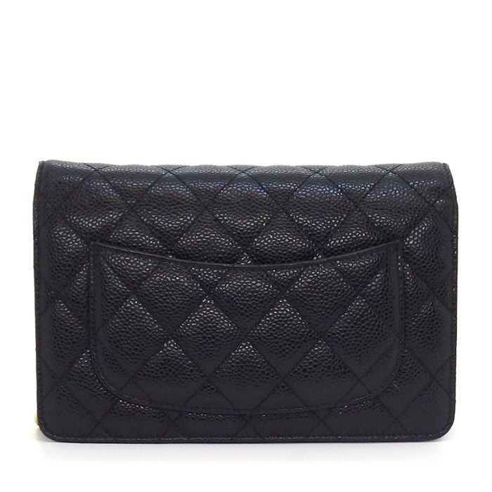 Chanel Shoulder Bag Quilted Classic Chain Wallet Black Caviar Leather Gold — view 2