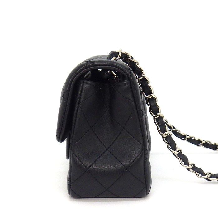 Chanel Shoulder Bag Quilted 20 Mini Classic Black Lambskin Silver — view 3