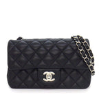 Chanel Shoulder Bag Quilted 20 Mini Classic Black Lambskin Silver