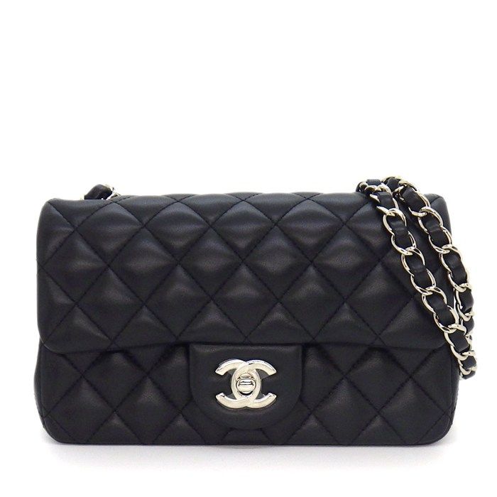 Chanel Shoulder Bag Quilted 20 Mini Classic Black Lambskin Silver