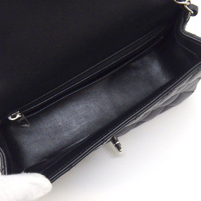 Chanel Shoulder Bag Quilted 20 Mini Classic Black Lambskin Silver — view 5