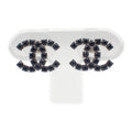 Chanel CC Logo Earrings 18 Metal Crystal Black Coco Silver Simple Rhinestone