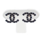 Chanel CC Logo Earrings 18 Metal Crystal Black Coco Silver Simple Rhinestone
