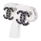 Chanel CC Logo Earrings 18 Metal Crystal Black Coco Silver Simple Rhinestone — view 3