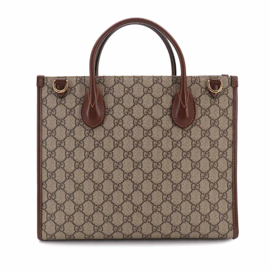 Gucci Interlocking Small 2-Way Tote Shoulder Bag GG Supreme Leather Beige — view 2