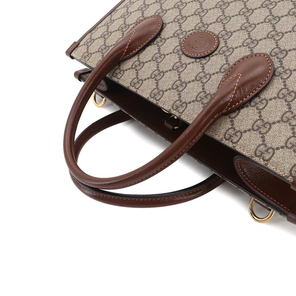 Gucci Interlocking Small 2-Way Tote Shoulder Bag GG Supreme Leather Beige — view 5