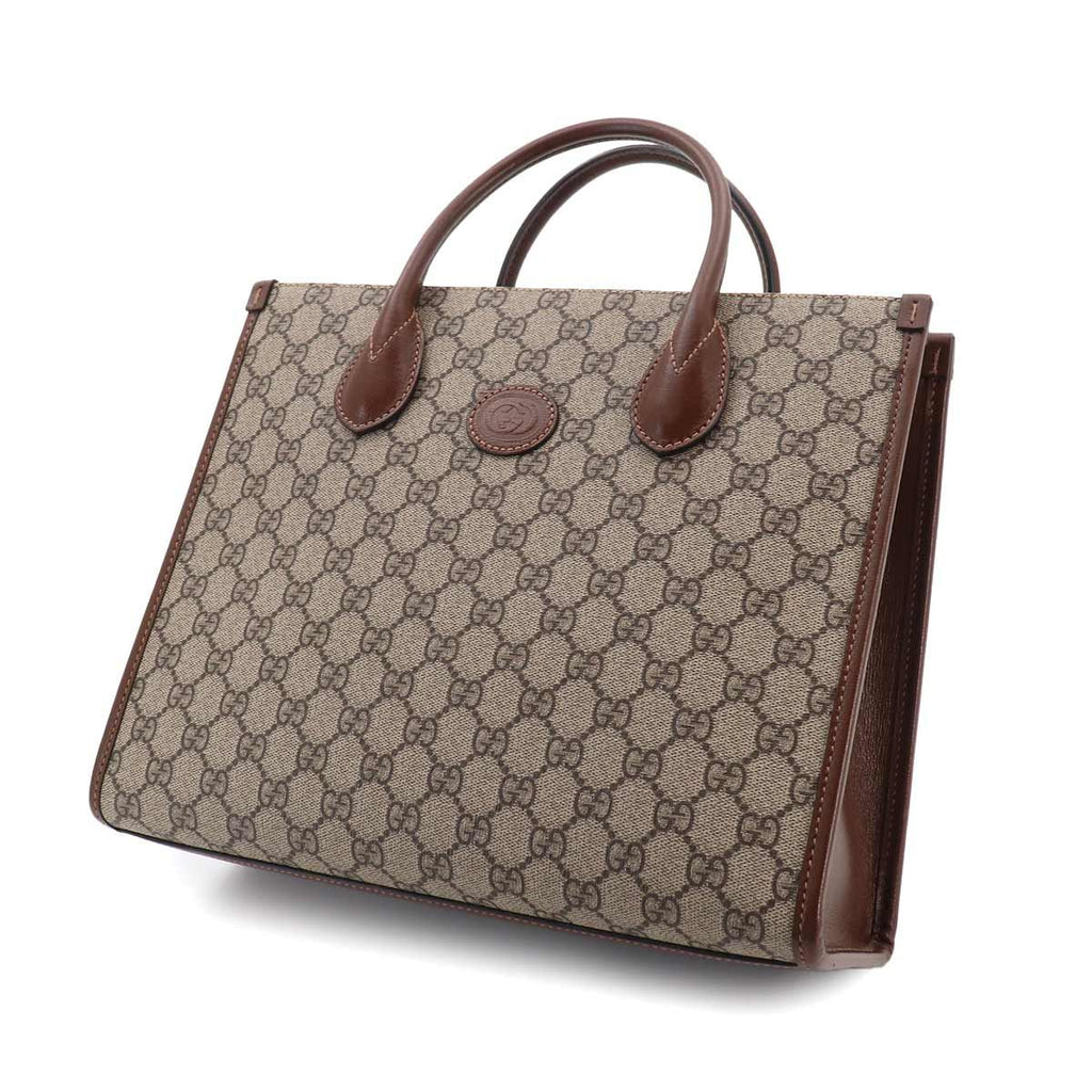 Gucci Interlocking Small 2-Way Tote Shoulder Bag GG Supreme Leather Beige — view 9