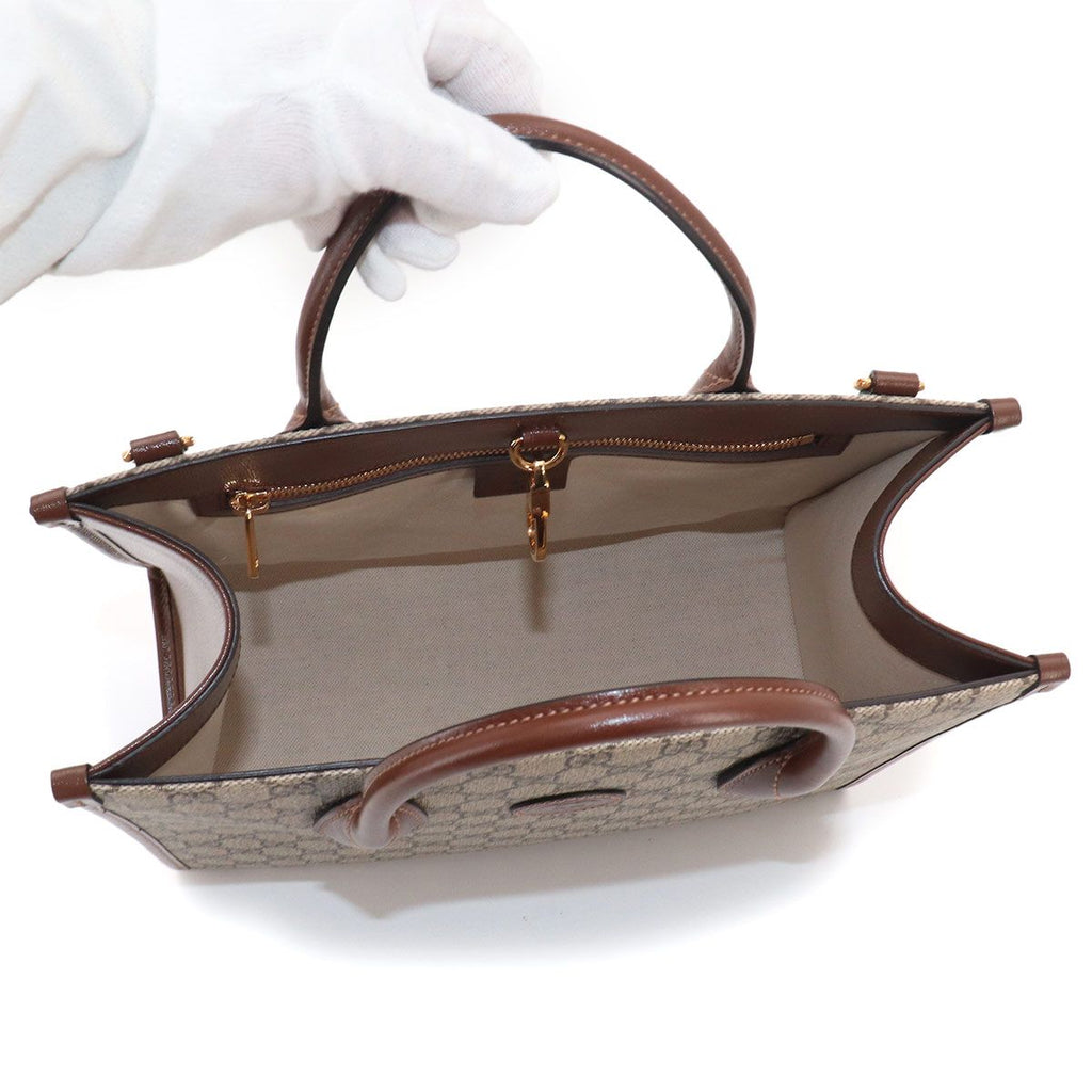 Gucci Interlocking Small 2-Way Tote Shoulder Bag GG Supreme Leather Beige — view 6