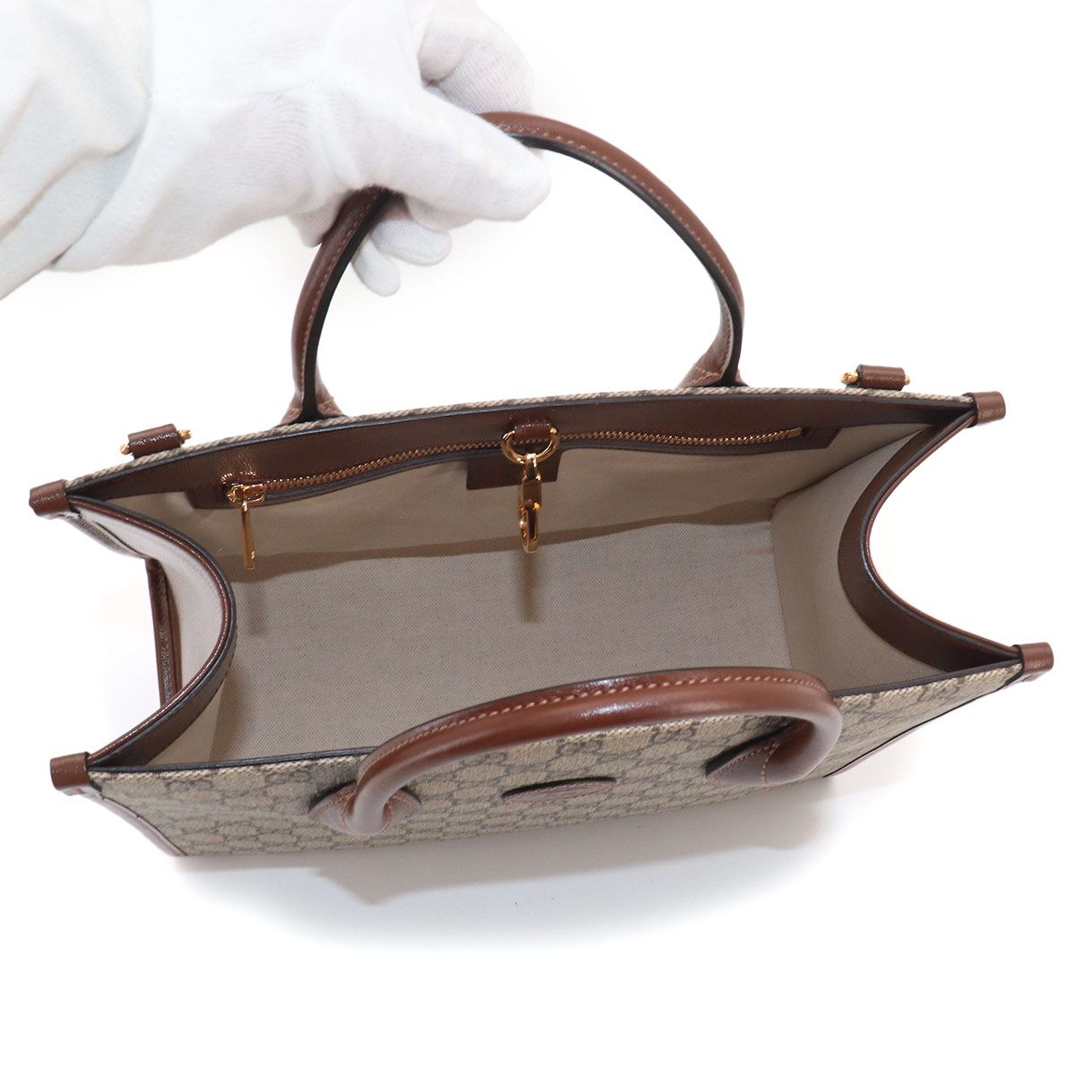 Gucci Interlocking Small 2-Way Tote Shoulder Bag GG Supreme Leather Beige — view 6