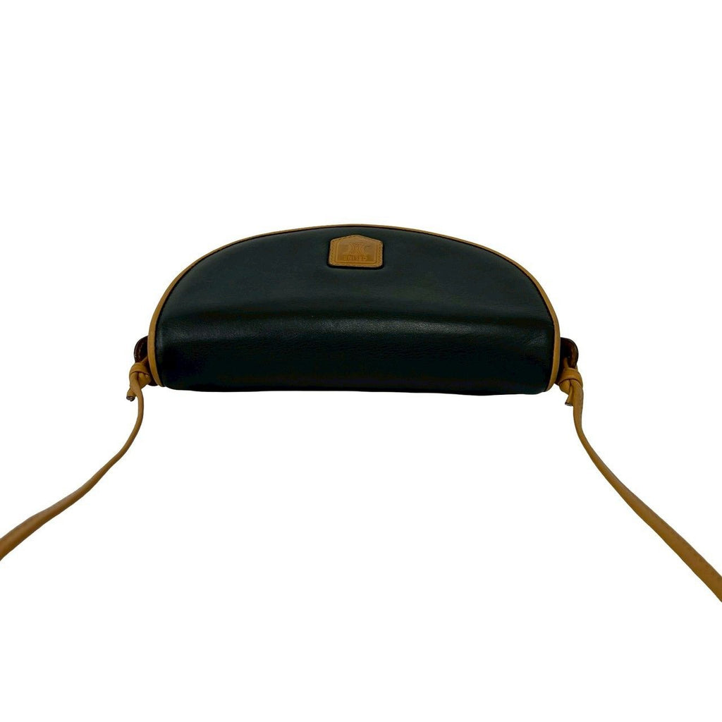 Celine Vintage Triomphe Logo Leather Shoulder Bag Crossbody Pochette Black Brown — view 4