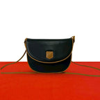 Celine Vintage Triomphe Logo Leather Shoulder Bag Crossbody Pochette Black Brown