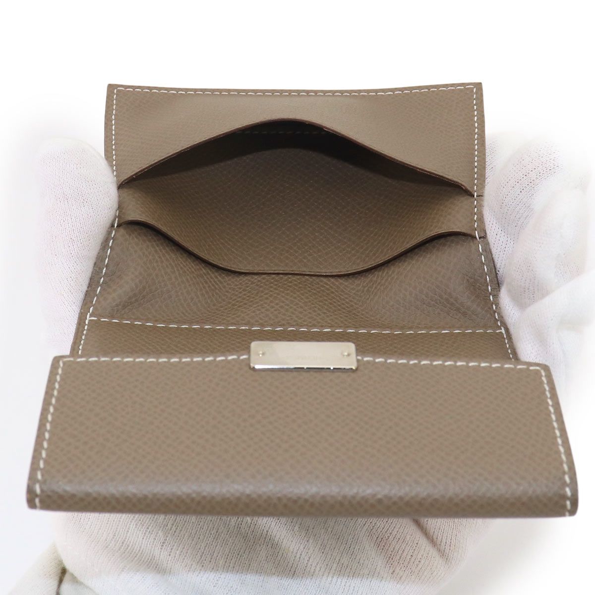 Hermes Clic Mini Card Case Epsom Etoupe Silver — view 8