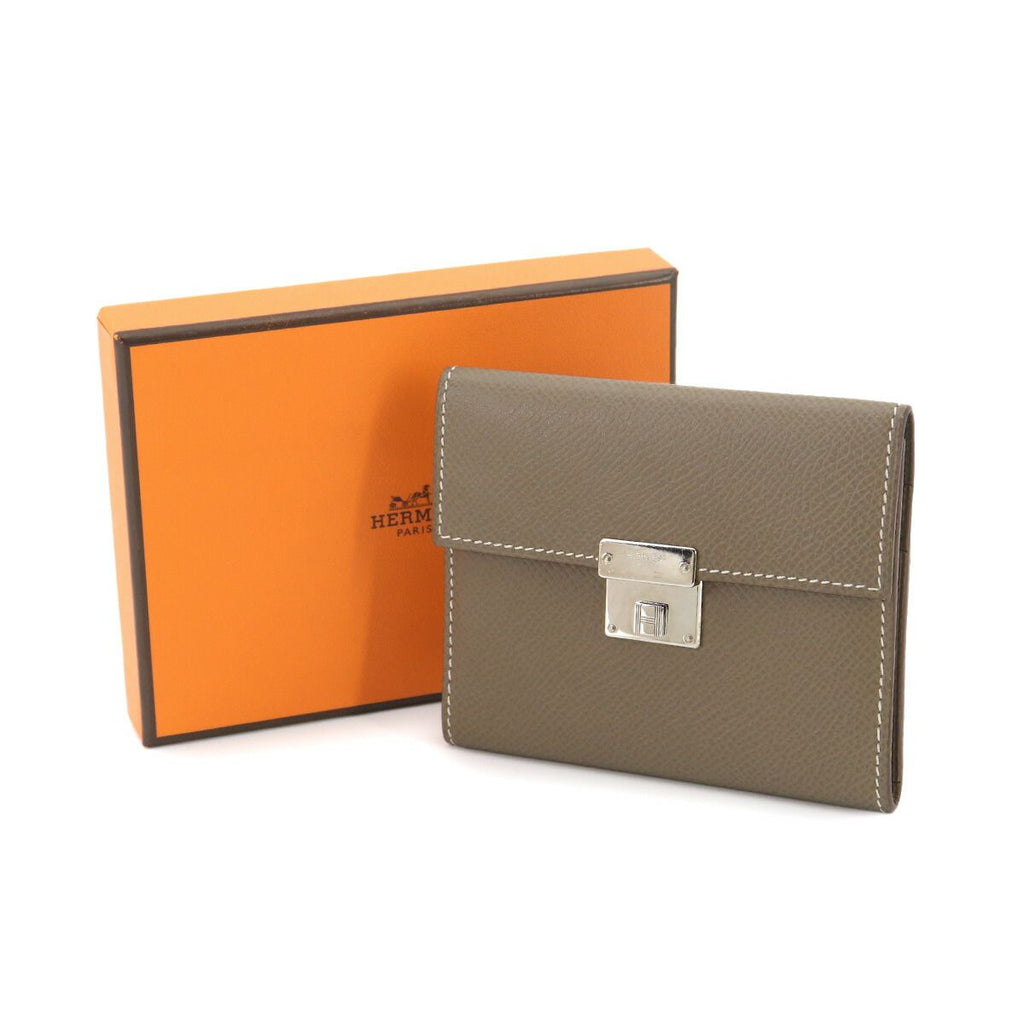 Hermes Clic Mini Card Case Epsom Etoupe Silver — view 2