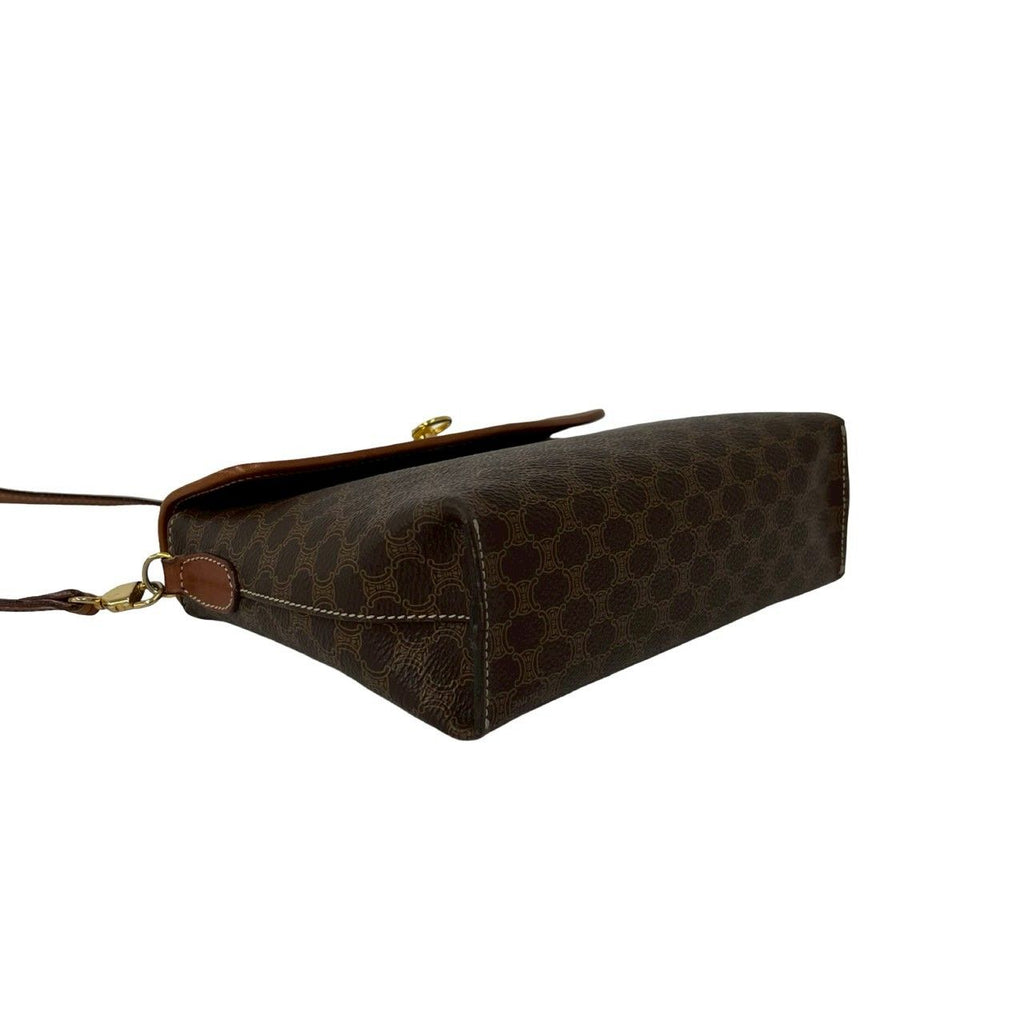 Celine Vintage Macadam Blason Triomphe Logo Ring Leather Mini Shoulder Bag Brown — view 7