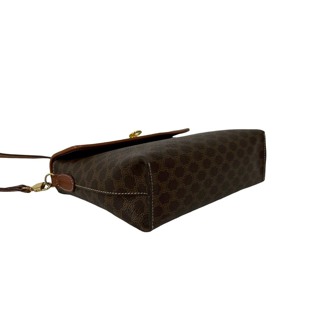 Celine Vintage Macadam Blason Triomphe Logo Ring Leather Mini Shoulder Bag Brown — view 7