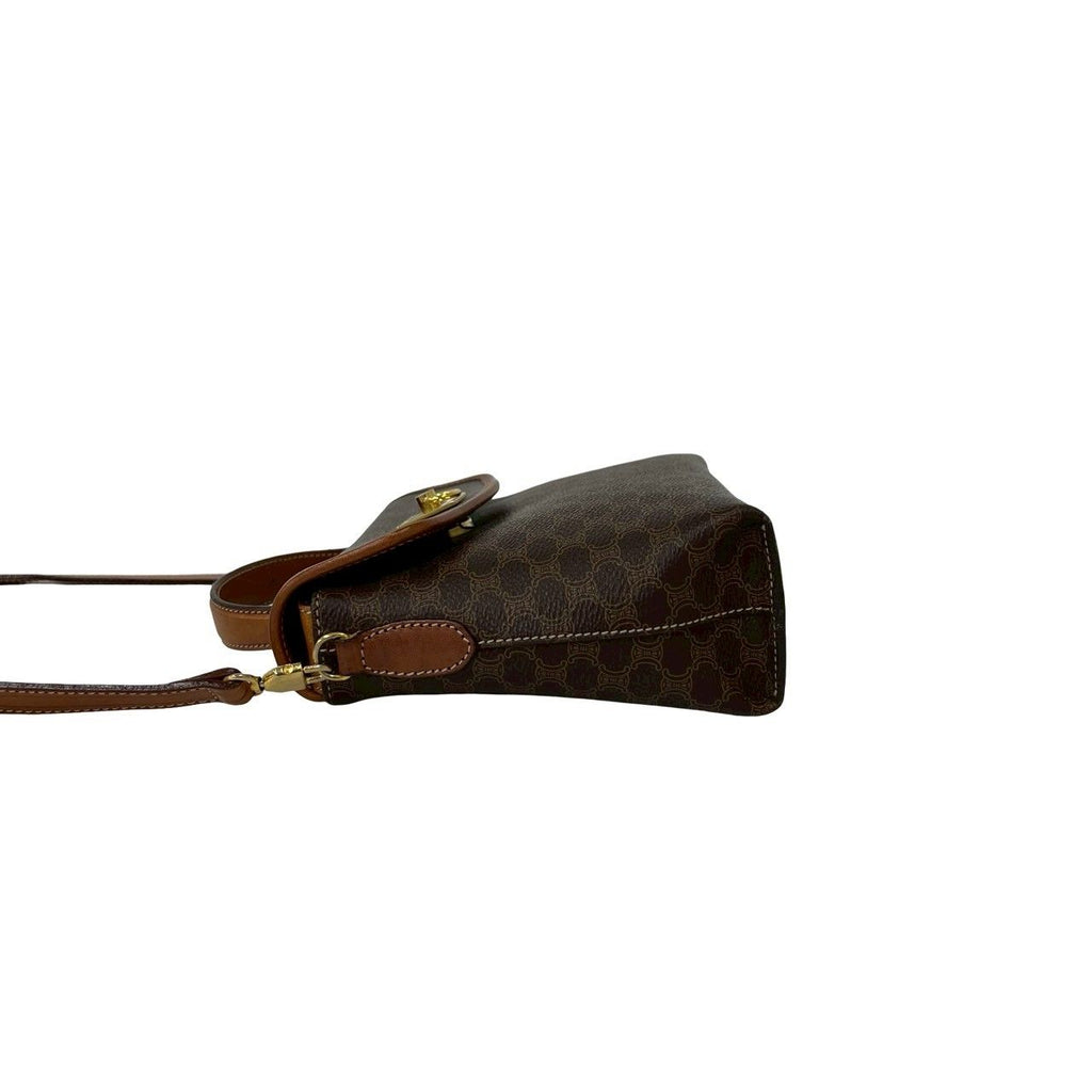 Celine Vintage Macadam Blason Triomphe Logo Ring Leather Mini Shoulder Bag Brown — view 5