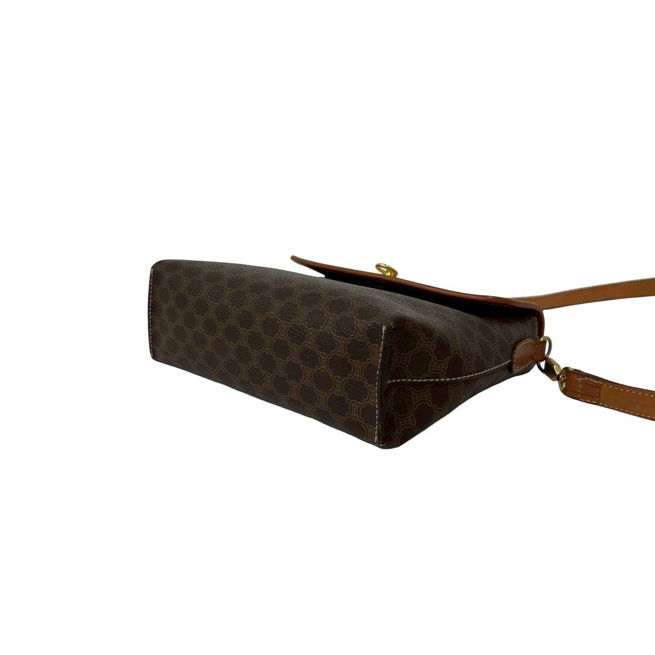 Celine Vintage Macadam Blason Triomphe Logo Ring Leather Mini Shoulder Bag Brown — view 8