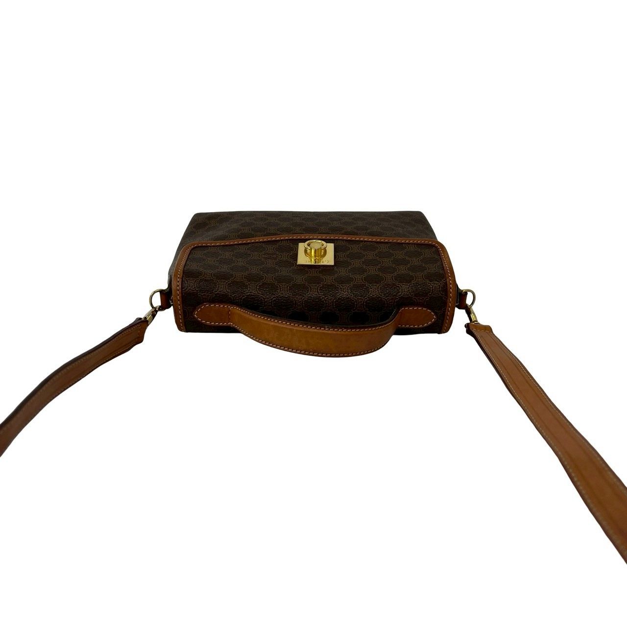 Celine Vintage Macadam Blason Triomphe Logo Ring Leather Mini Shoulder Bag Brown — view 4