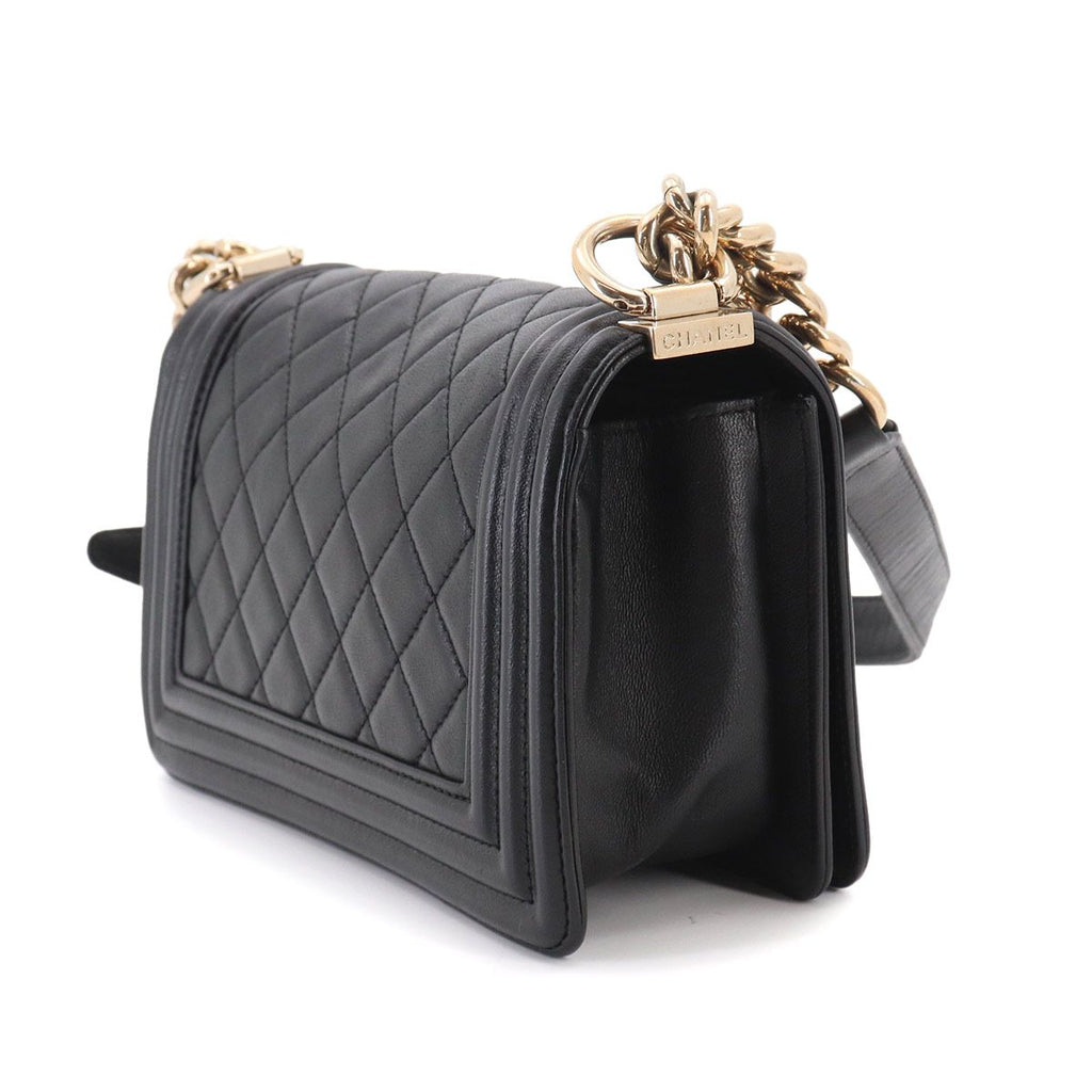 Chanel Boy Small Chain Shoulder Bag Lambskin Black Gold — view 4