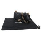 Chanel Boy Small Chain Shoulder Bag Lambskin Black Gold — view 2