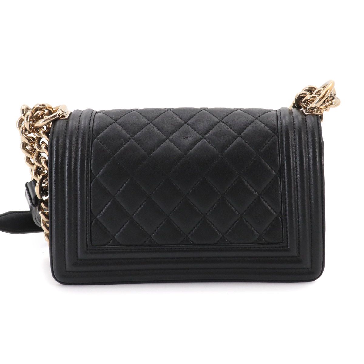Chanel Boy Small Chain Shoulder Bag Lambskin Black Gold — view 3