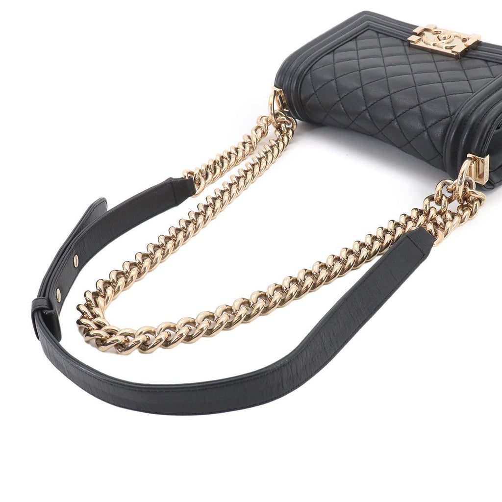 Chanel Boy Small Chain Shoulder Bag Lambskin Black Gold — view 6
