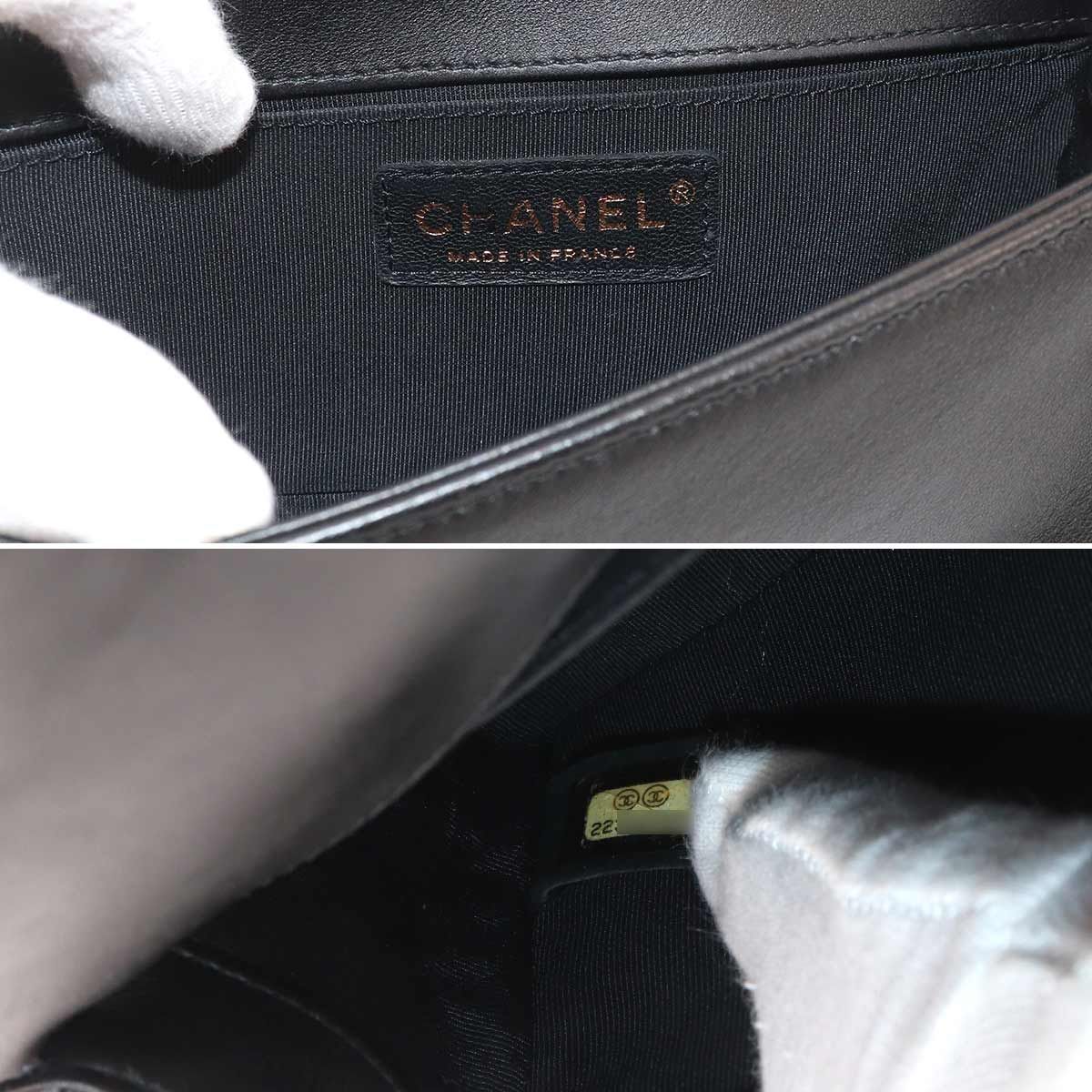 Chanel Boy Small Chain Shoulder Bag Lambskin Black Gold — view 8