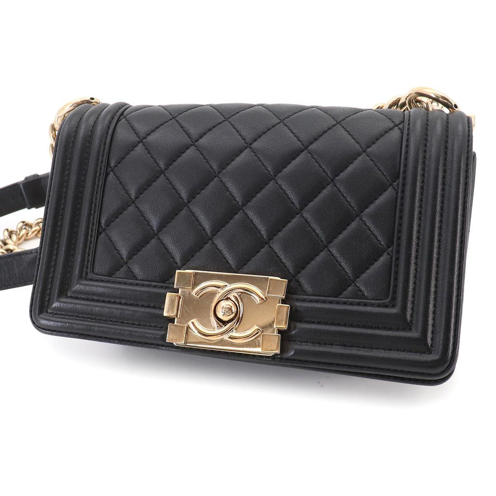 Chanel Boy Small Chain Shoulder Bag Lambskin Black Gold — view 9