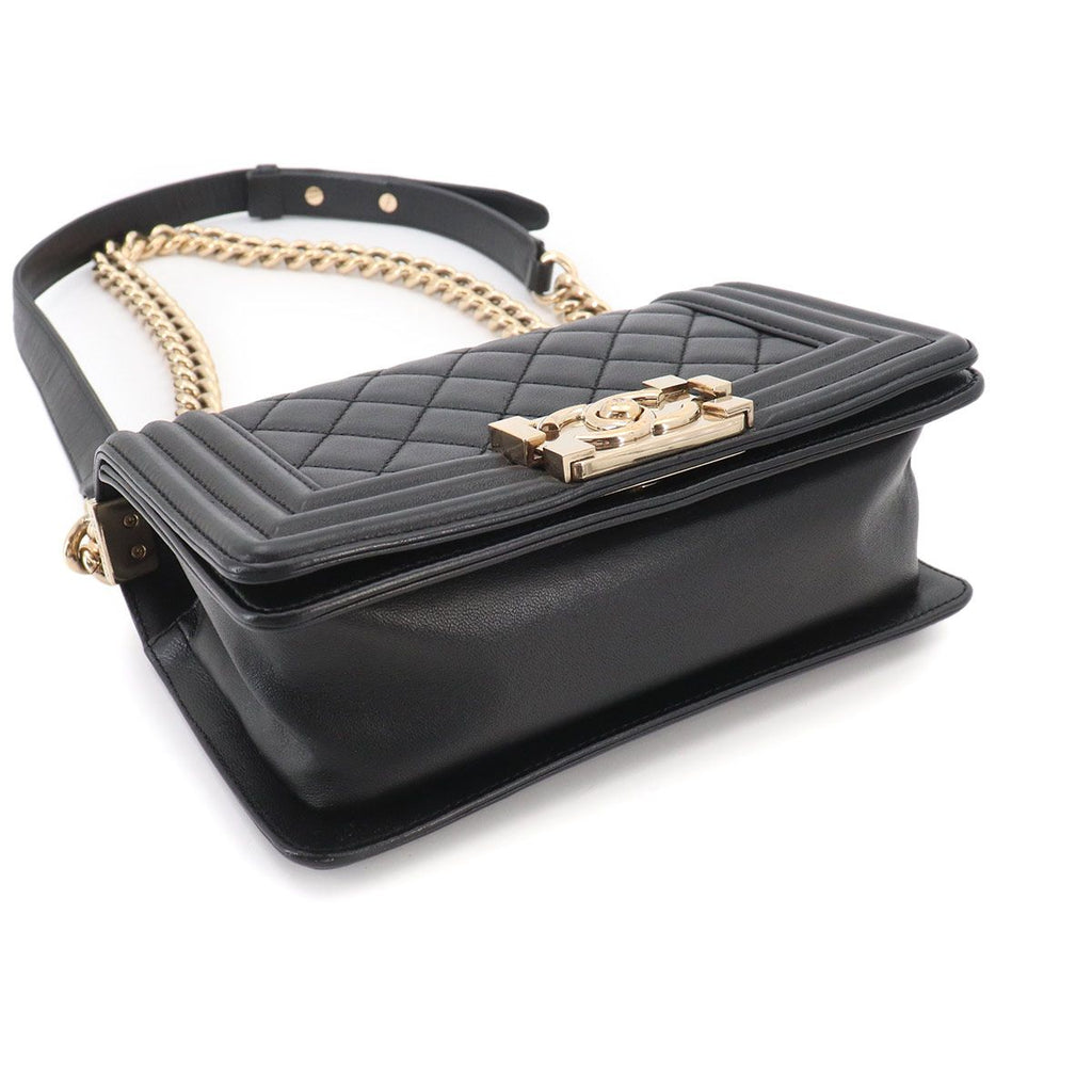 Chanel Boy Small Chain Shoulder Bag Lambskin Black Gold — view 5