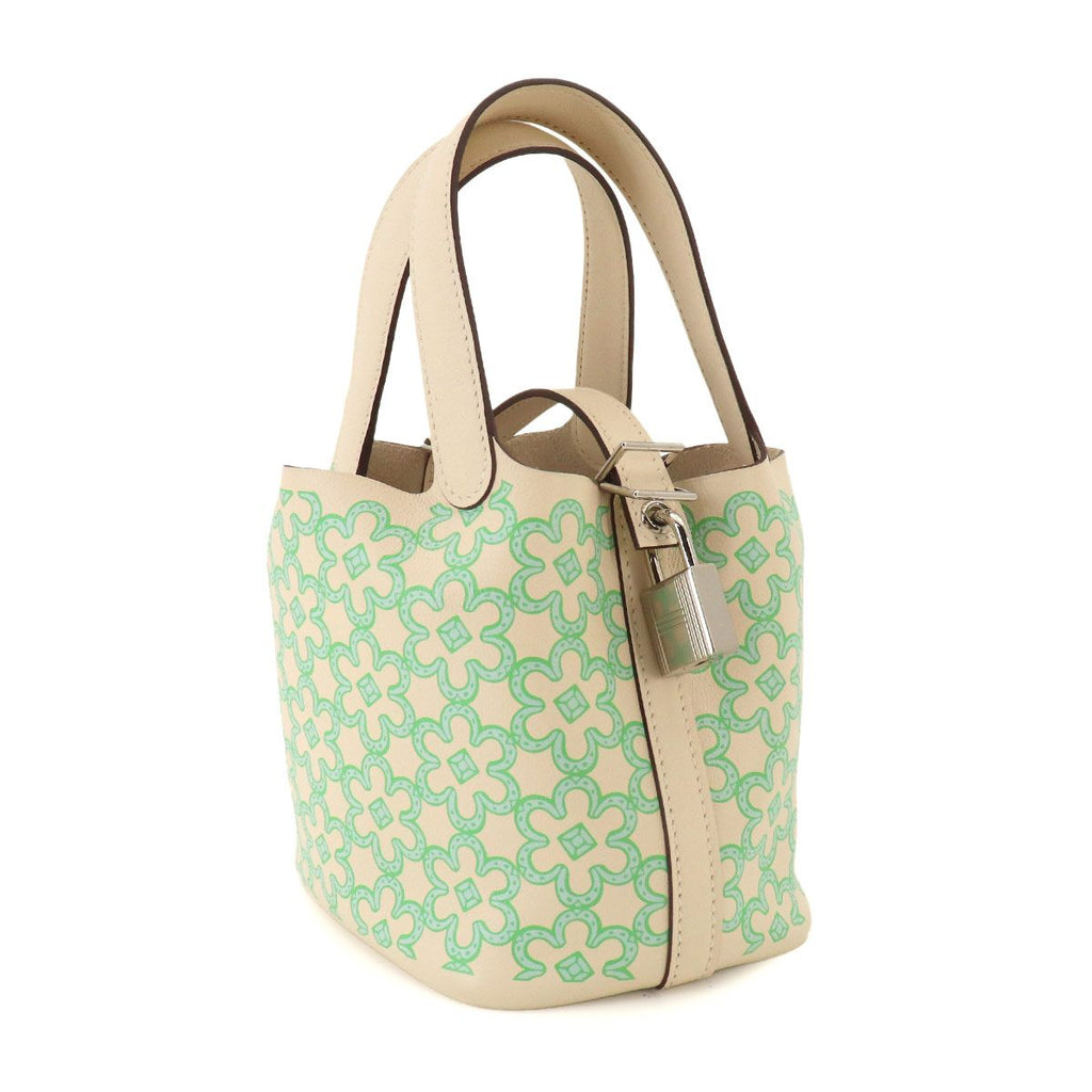 Hermes Picotin Lock PM Lucky Daisy Hand Bag Swift Nata Vert Blanc — view 3