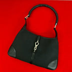 Gucci Bamboo Jackie Canvas Leather Shoulder Bag Black