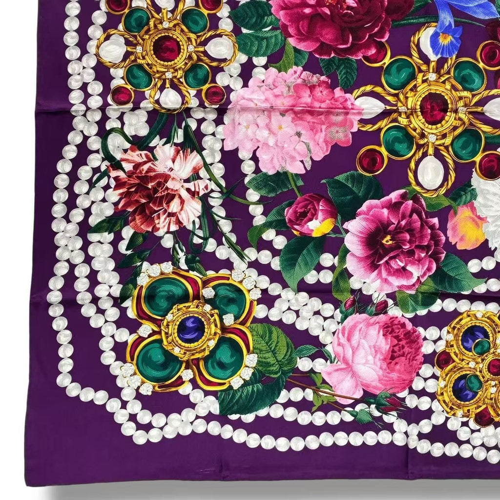 Chanel Scarf Silk Flower-&pearl Logo Purple — view 5