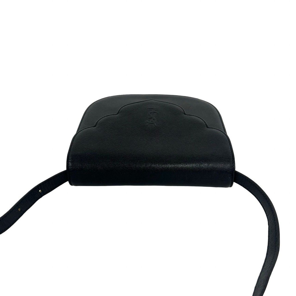 Saint Laurent Vintage YSL Logo Scallop Leather Mini Shoulder Bag Black — view 4