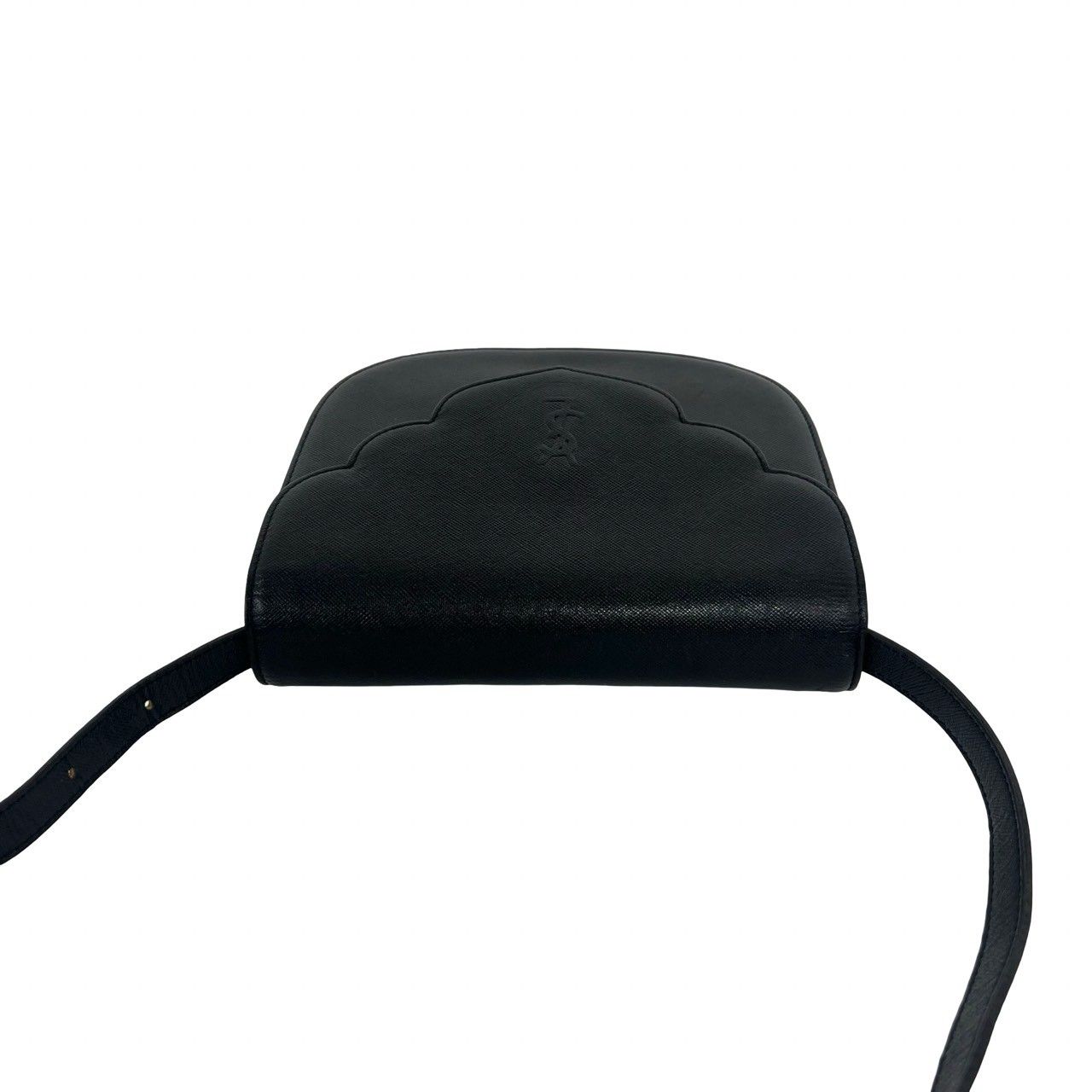 Saint Laurent Vintage YSL Logo Scallop Leather Mini Shoulder Bag Black — view 4