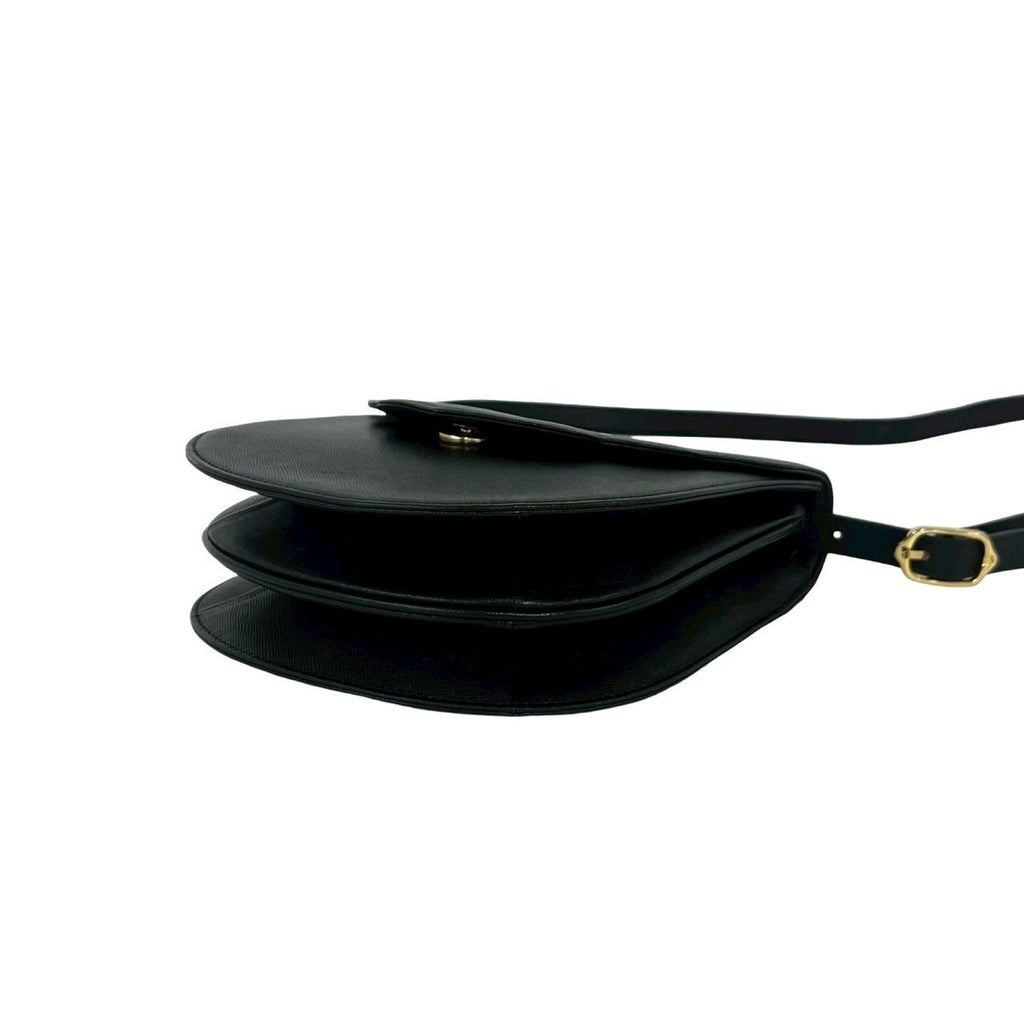 Saint Laurent Vintage YSL Logo Scallop Leather Mini Shoulder Bag Black — view 8