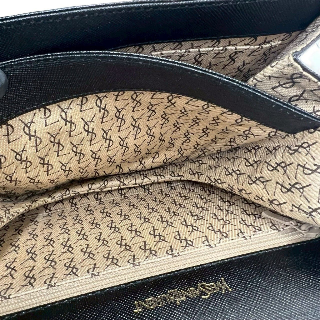 Saint Laurent Vintage YSL Logo Scallop Leather Mini Shoulder Bag Black — view 9