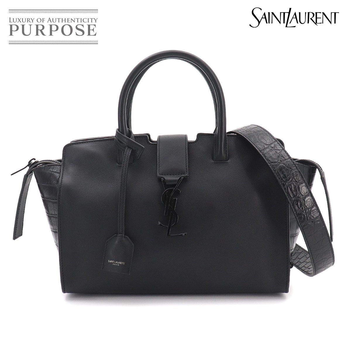 Saint Laurent Baby Downtown Cabas 2-Way Bag Leather Black
