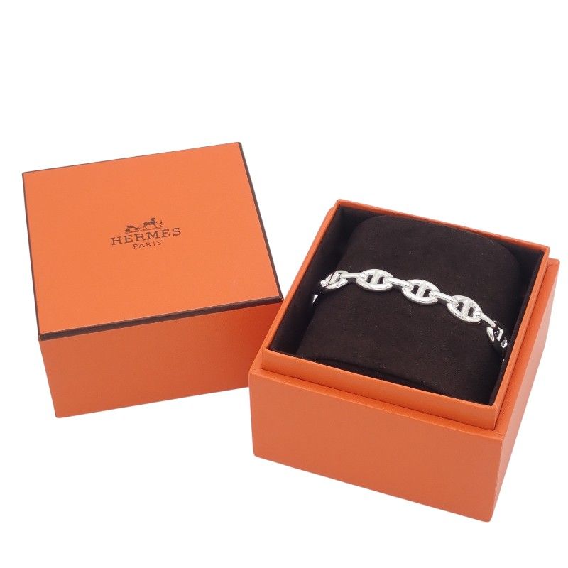 Hermes Chaine D'ancre Short Bangle Bracelet 925 Sterling Silver Simple