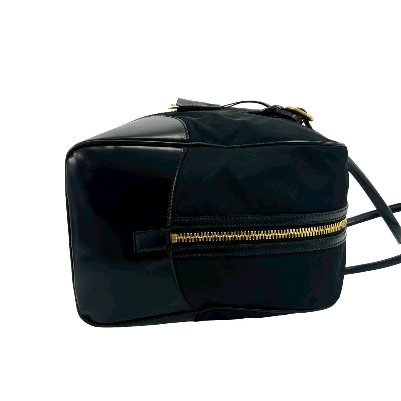 Prada Triangle Logo Plate Nylon Leather Mini Boston Bag Black — view 6