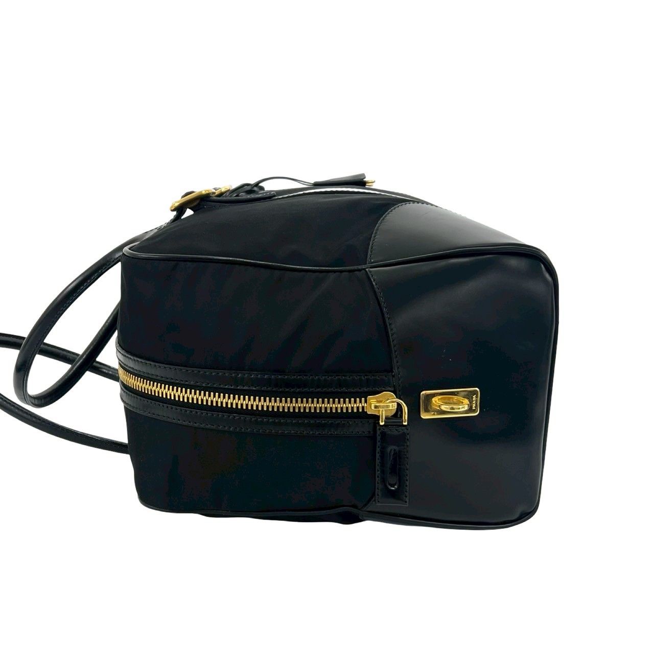 Prada Triangle Logo Plate Nylon Leather Mini Boston Bag Black — view 5