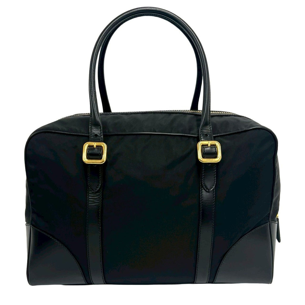 Prada Triangle Logo Plate Nylon Leather Mini Boston Bag Black — view 3