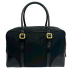 Prada Triangle Logo Plate Nylon Leather Mini Boston Bag Black — view 3