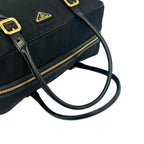 Prada Triangle Logo Plate Nylon Leather Mini Boston Bag Black — view 4
