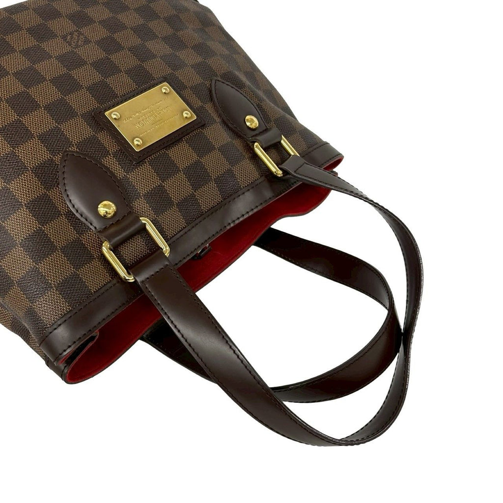 Louis Vuitton Hampstead PM Damier Logo Plate Leather Tote Brown — view 4
