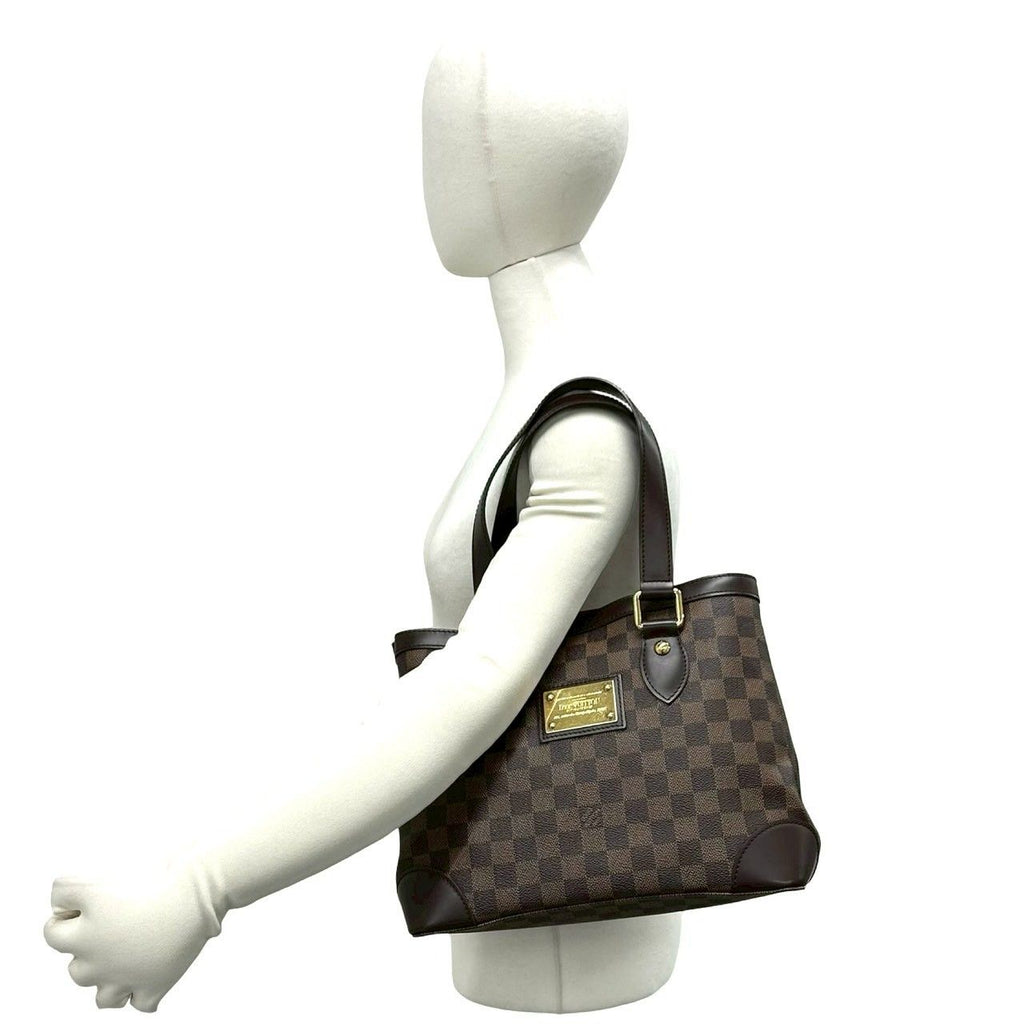 Louis Vuitton Hampstead PM Damier Logo Plate Leather Tote Brown — view 2