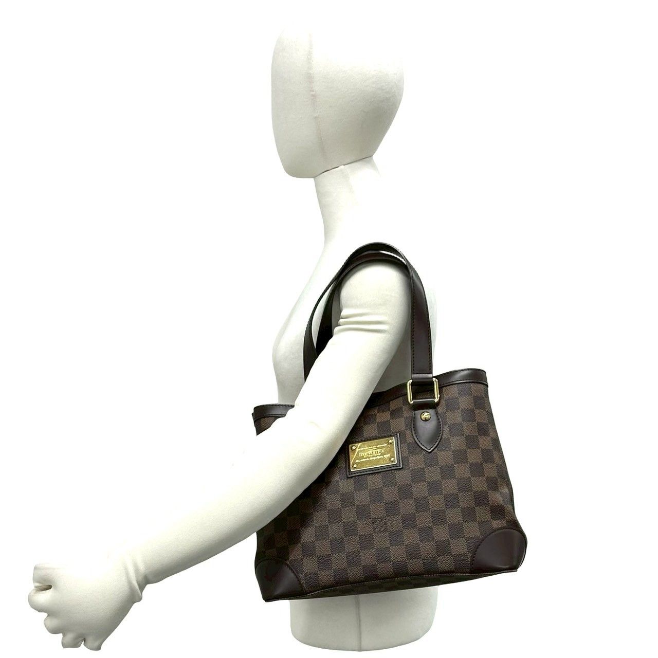 Louis Vuitton Hampstead PM Damier Logo Plate Leather Tote Brown — view 2