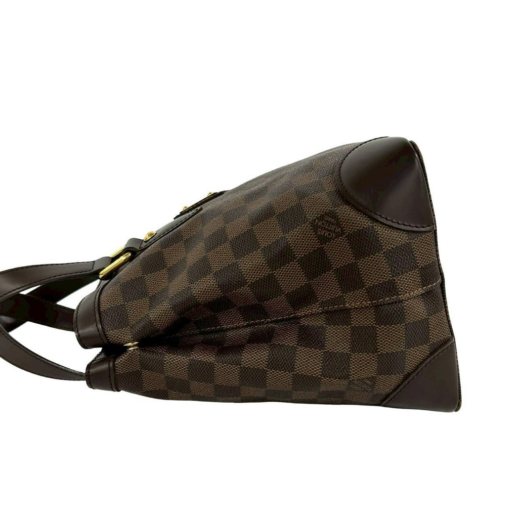 Louis Vuitton Hampstead PM Damier Logo Plate Leather Tote Brown — view 5