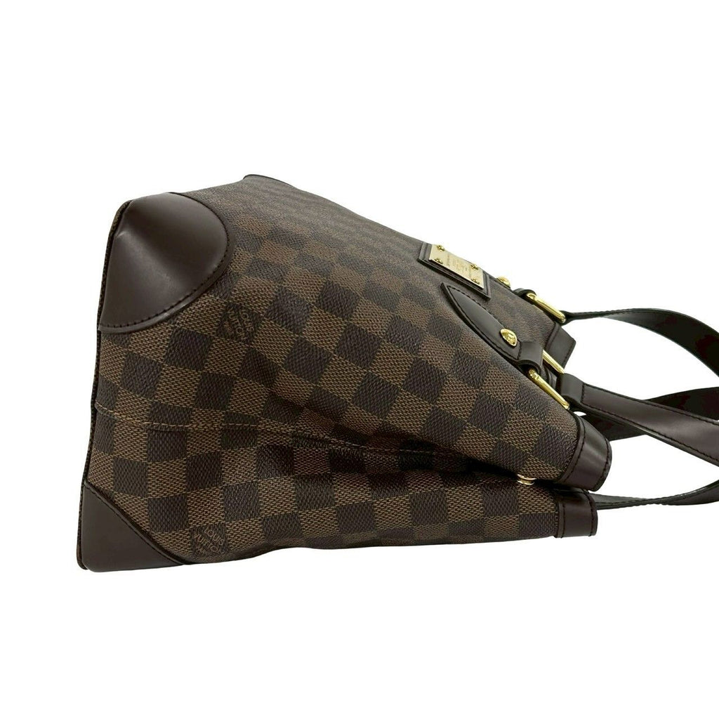 Louis Vuitton Hampstead PM Damier Logo Plate Leather Tote Brown — view 6
