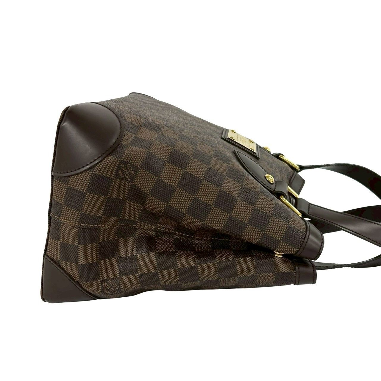 Louis Vuitton Hampstead PM Damier Logo Plate Leather Tote Brown — view 6